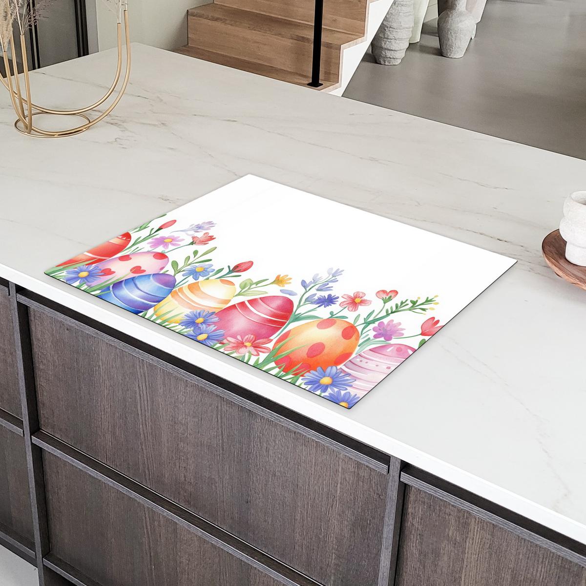 HERDABDECKPLATTE Blumengarten - Bunt - Eier Induktionsmatte 77x59 cm - Weiß, Kunststoff (77/59/0.2cm) - MuchoWow
