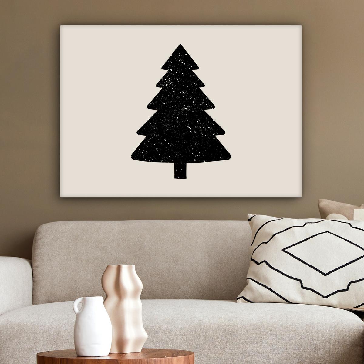 LEINWANDBILD Weihnachtsbaum - Schwarz - Urlaub - Beige Wandbilder 80x60 cm - Schwarz, Textil (80/60cm) - MuchoWow