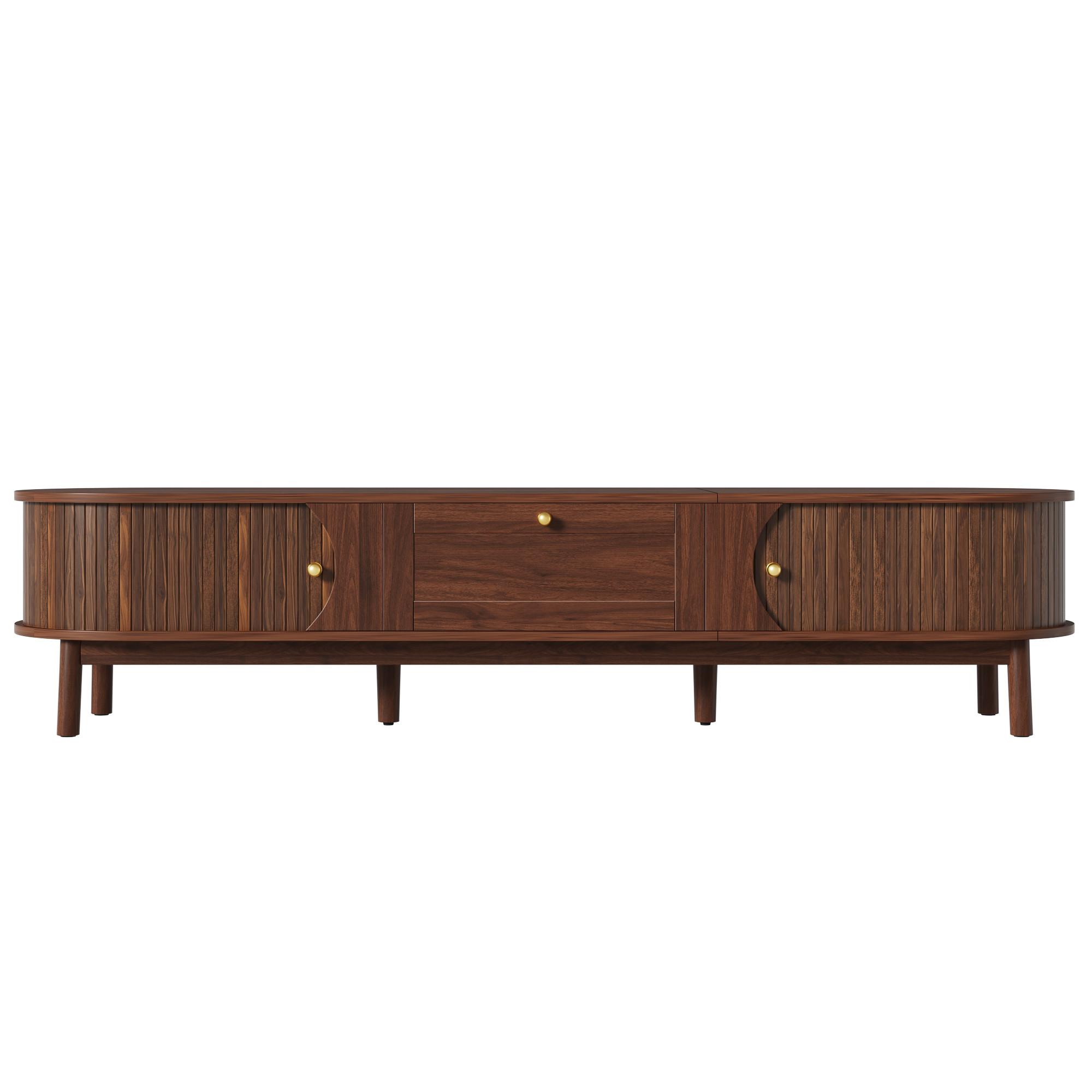 TV-LOWBOARD in Nussbaum-Optik, Fernsehschrank mit Schiebetüren - Weiß, Holzwerkstoff (170/38/40cm) - Urban Meuble