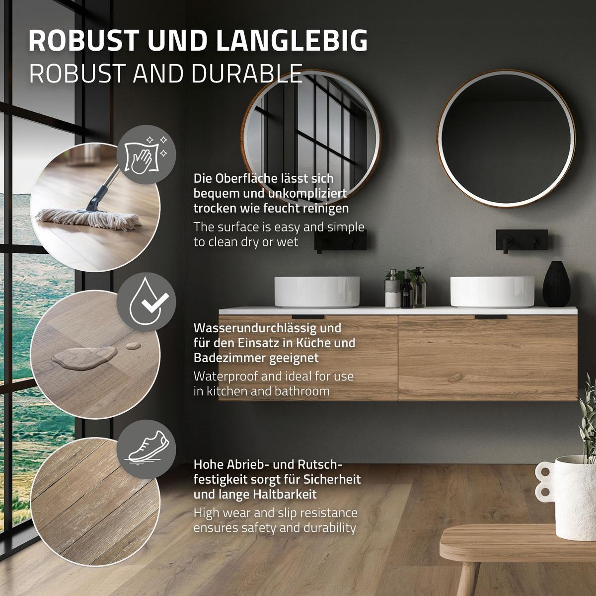 VINYLBODEN Klick 6,16m²/28 Dielen PVC Bodenbelag Eiche Rustikal Hell Holzoptik - Eichefarben, Kunststoff (122/18/0.42cm) - ML-DESIGN