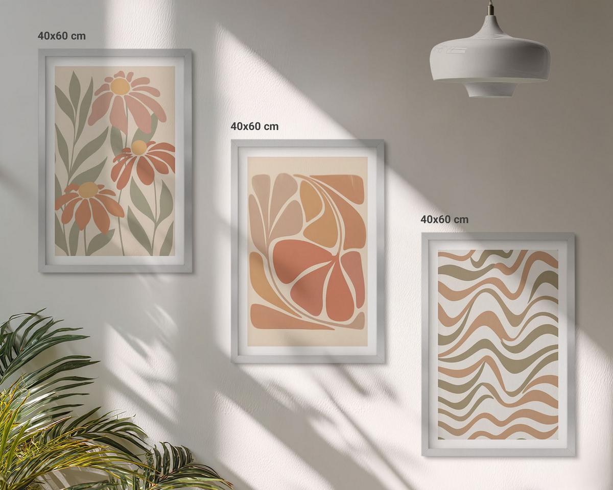 BILDER SET 3er Set - 40x60 cm Silberner Rahmen - Abstrakte Pastellblumen - Silberfarben, Kunststoff (40/60cm) - TULUP