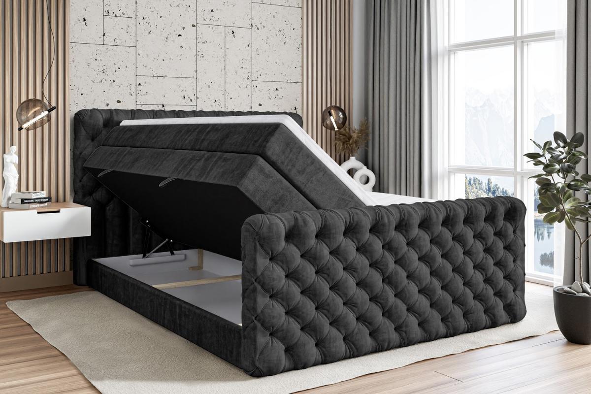 BOXSPRINGBETT BOXI8-Z KING - 140x200 - H3/H4 - Schwarz - Schwarz, Holzwerkstoff (140/200cm) - ALTDECOR