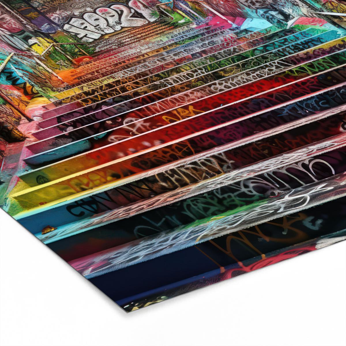 POSTER MIT RAHMEN Treppe - Graffiti - Farben - Kunst 40x40 cm - Multicolor, Papier (40/40cm) - MuchoWow