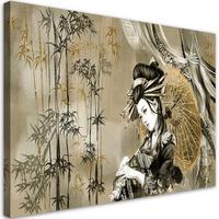 LEINWANDBILD Geisha und Bambus 100x70cm - Grün, Textil (100/70cm) - Feeby