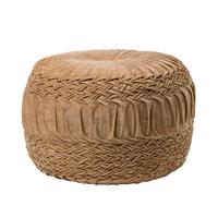 SAMT-POUF Sofia sand, plissiert in Flechtoptik, 50/50/35 cm - Sandfarben, Textil (50/35/50cm) - Homescapes