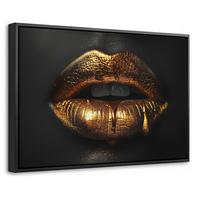 LEINWAND Bilder mit Rahmen - Frau - Porträt - Lippen - Gold - Schwarz - 60x40 - Schwarz, Textil (60/40cm) - MuchoWow