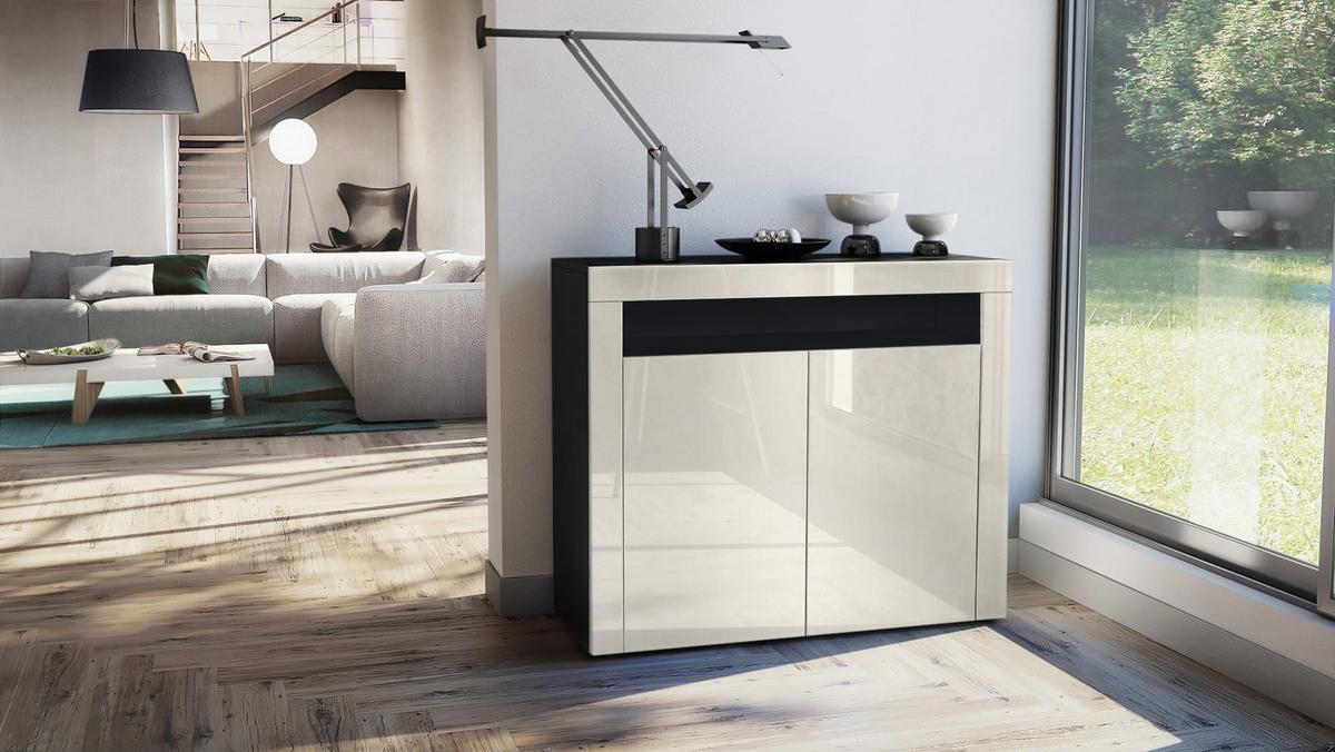 KOMMODE Valencia Creme Hochglanz / Creme Hochglanz - Creme, Holzwerkstoff (108/92/40cm) - Vladon