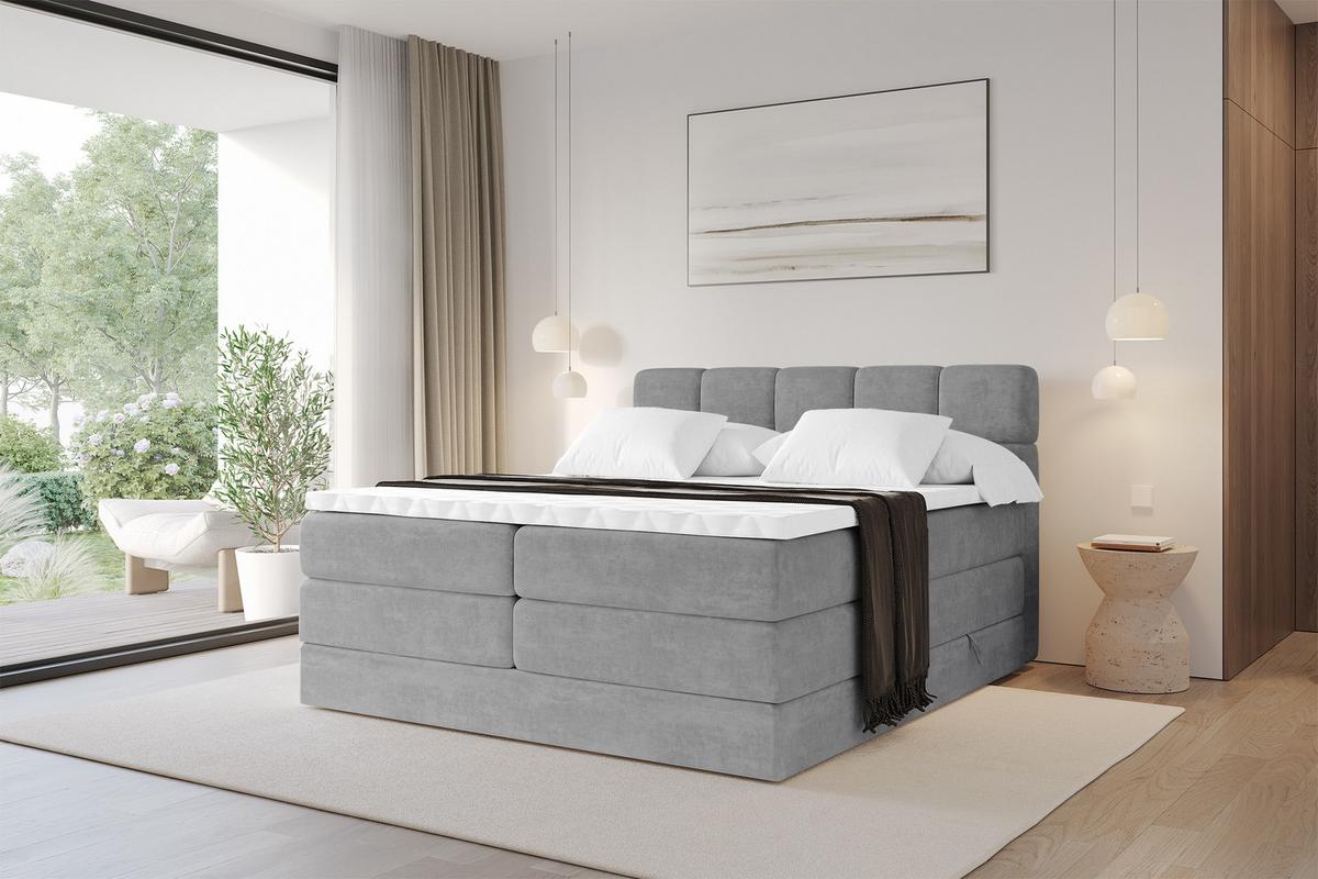 BOXBETT mit Matratze H3/H4 - FAMA KING - 120x200 cm Grau Monolith - Graphitfarben, Holzwerkstoff (120/200cm) - ALTDECOR