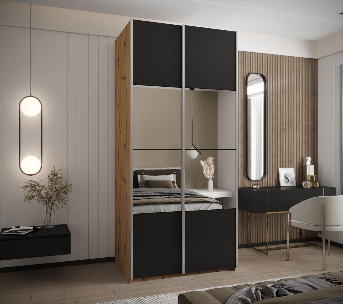 SCHWEBETÜRENSCHRANK 245,5/120/64 2-türig - Silberfarben/Schwarz, Holz/Metall (120/245/64cm) - Abiks Möbel