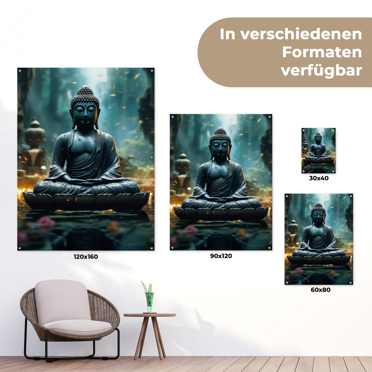 GARTENPOSTER Buddha - Statue - Buddha - Zen - Kunst - Buddha Gartendekoration 120x160 cm - Dunkelgrau, Kunststoff (120/160/0.2cm) - OnlyWow