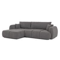 ECKSOFA Loretto aus natürlichem Taupe Webstoff mit Schlaffunktion, Bettkasten und tiefen Steppungen in Bubble-Optik - Taupe/Schwarz, Holz/Kunststoff (180/275cm) - S-Style