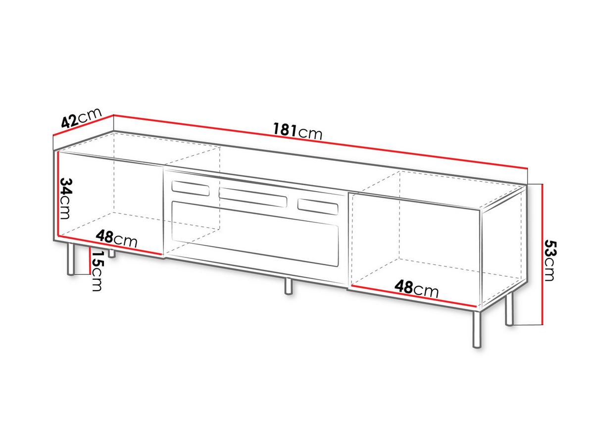 TV-ELEMENT Aruba 2D 181 mit Kamin - Schwarz/Naturfarben, Holzwerkstoff (181/53/42cm) - MIRJAN24