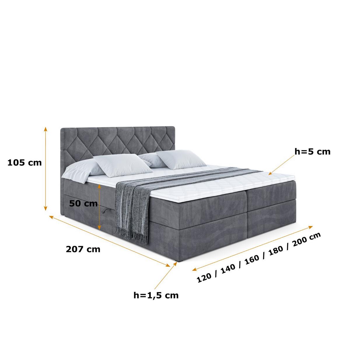 BOXBETT mit Matratze H4 und Lattenrost - CATOR - 120 x 200 - Dunkelgrau - Dunkelgrau, Holzwerkstoff (120/200cm) - ALTDECOR