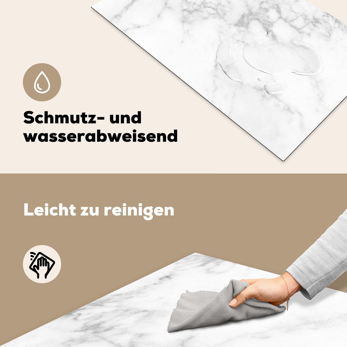 HERDABDECKPLATTE Marmor - Grau - Weiß - Strukturierter Marmor Induktionsschutz 91.6x52.7 cm - Weiß, Kunststoff (91.6/52.7/0.2cm) - MuchoWow