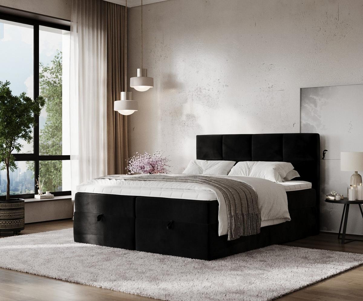 BOXBETT Velto 200/200 cm Schwarz im Kronos Stoff - Schwarz, Holz/Holzwerkstoff (200/200cm) - AltaBeds