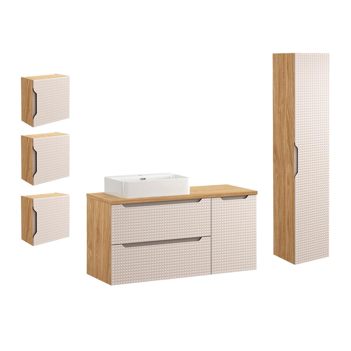 BADMÖBEL 120cm Mallory 2er-Set Beige und Holz - Beige, Holzwerkstoff (120/59.5/46cm) - Petits-meubles