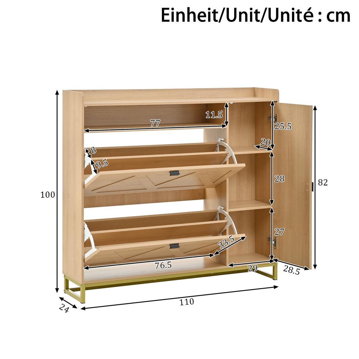 SCHUHSCHRANK mit klappdeckel in natur mit metallgestell, 2 kipper & seitenschrank - Naturfarben, Holzwerkstoff (110/100/24cm) - Urban Meuble