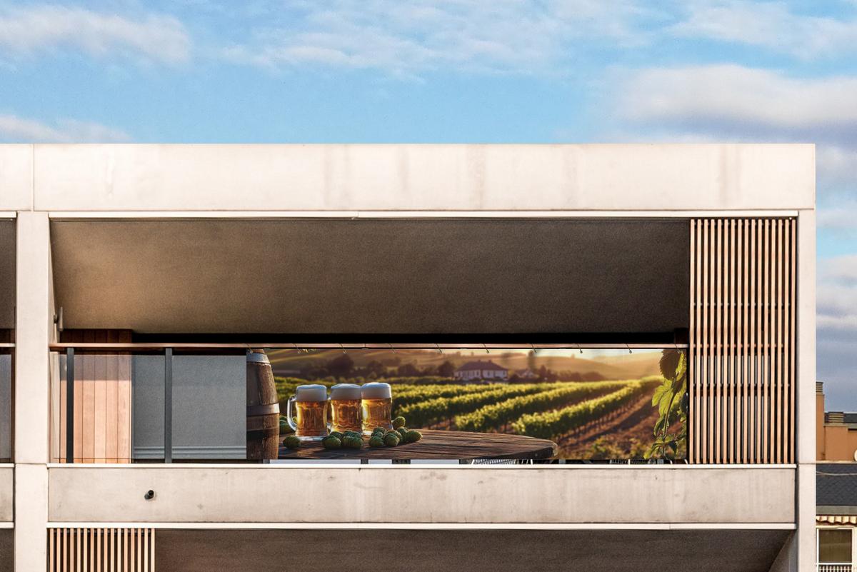 BALKON-SICHTSCHUTZ Bier - Hopfen - Landschaft Windschutz 300x85 cm - Grün, Kunststoff (300/85cm) - MuchoWow