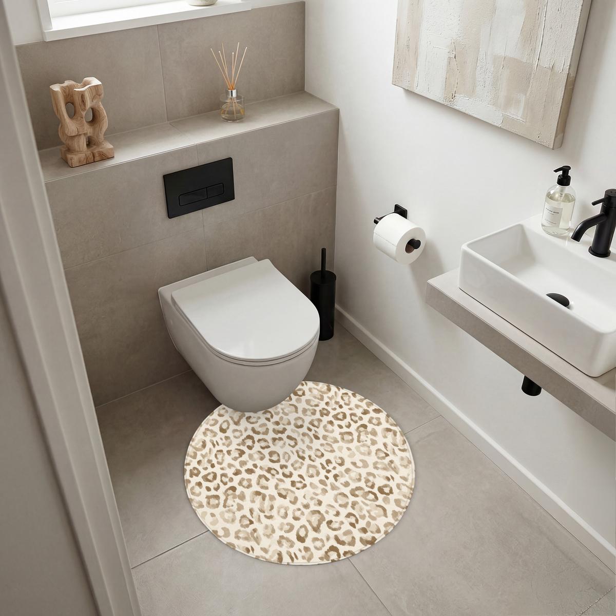 BADEMATTE Leopard - Klassisch - Beige Badvorleger 70x70 cm - Hellbraun, Textil (70/70cm) - OnlyWow