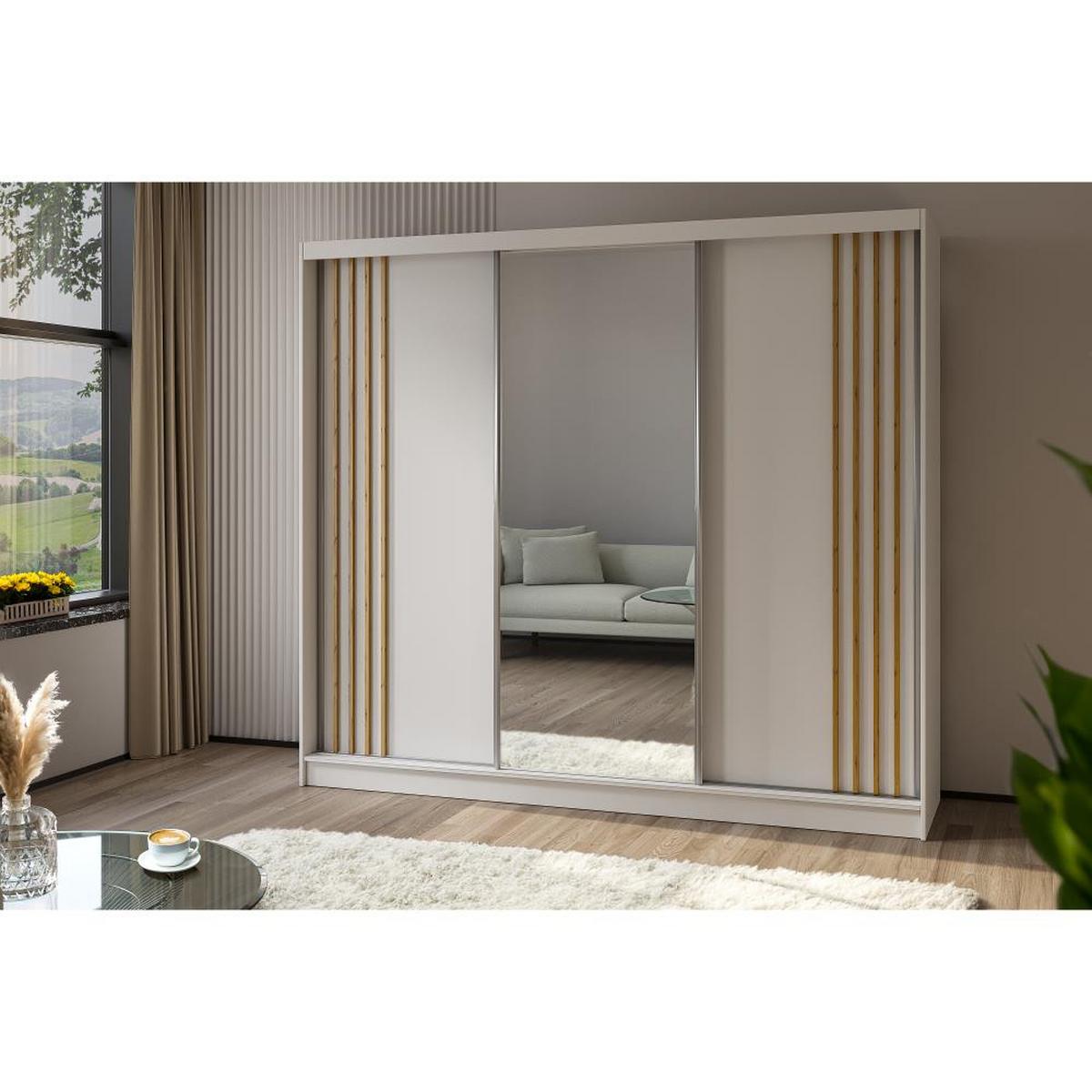 SCHWEBETÜRENSCHRANK Nela II 240/216/61 weiß mit Schubladen - Weiß/Eiche Artisan, Holzwerkstoff (240/216/61cm) - Beautysofa
