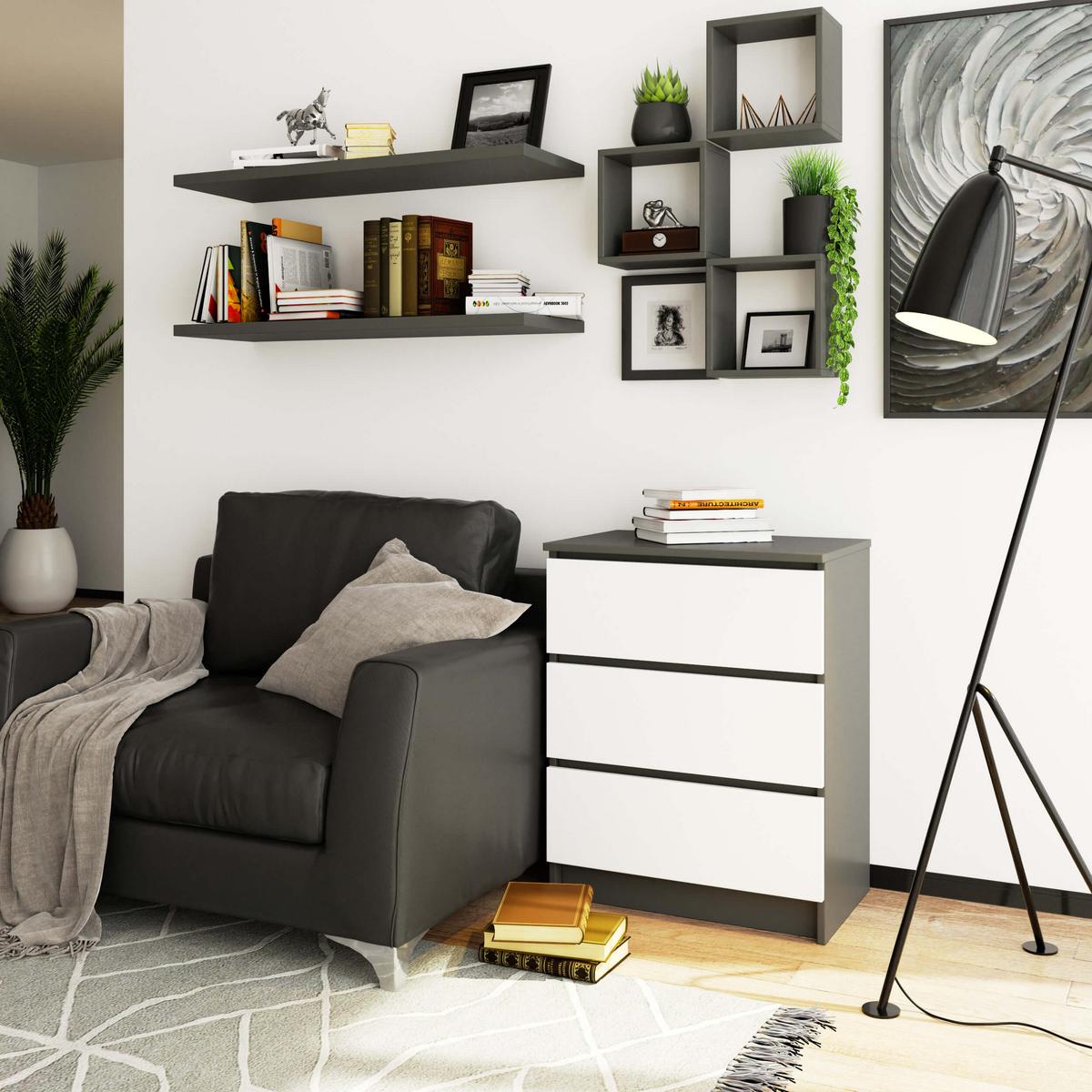KOMMODE Graphit Grau, Weiß 77/60/40 - Weiß, Holzwerkstoff (60/77/40cm) - RAUMHIRSCH FURNITURE