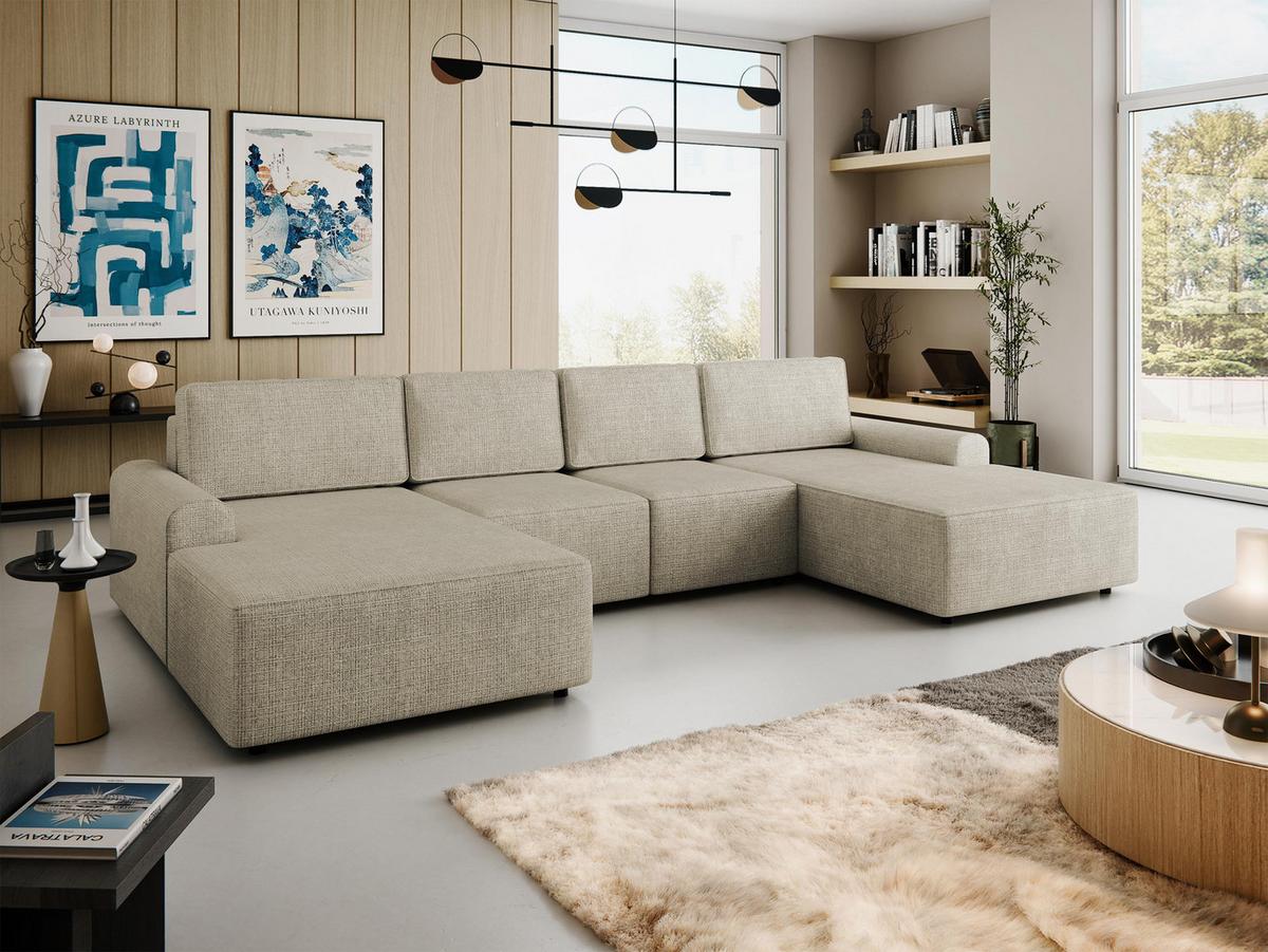 WOHNLANDSCHAFT Bella XL - Beige/Schwarz, Holz/Kunststoff (338/85/168cm) - MIRJAN24