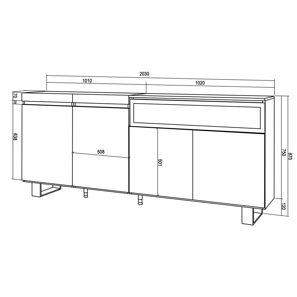 SIDEBOARD Elektrokamin, zementgrau, 200/35/87cm - Schwarz/Grau, Holzwerkstoff (200/87/35cm) - Skraut Home