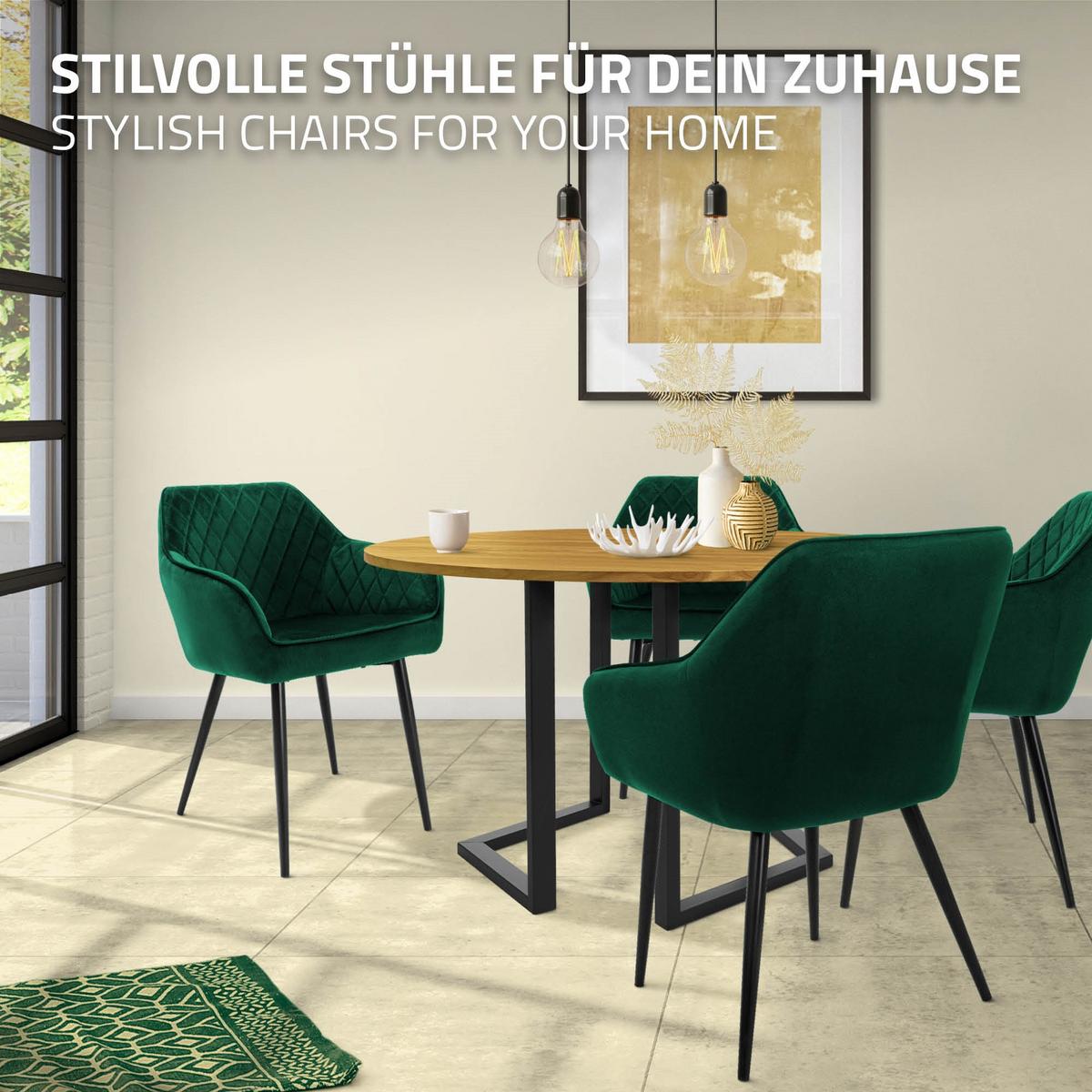 ESSZIMMERSTUHL 4er Set Dunkelgrün Samt - Dunkelgrün/Schwarz, Textil/Metall (60/80/63cm) - ML-DESIGN