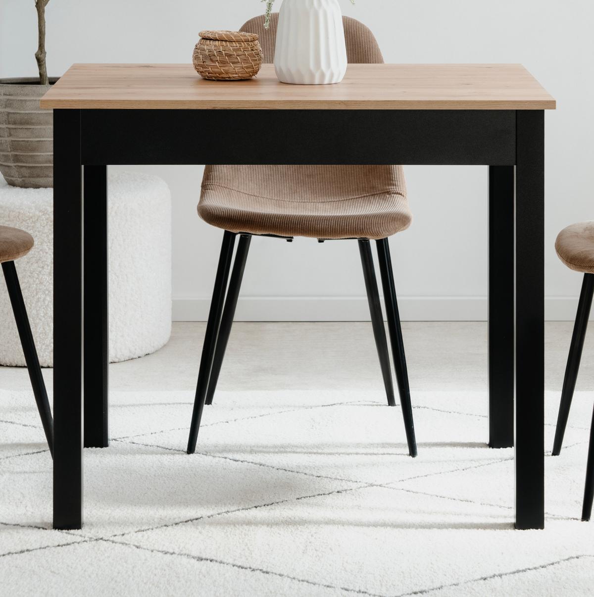ESSTISCH Eiche Artisan, schwarz 90 x 67 cm, Küchentisch in modernem Design - Schwarz/Eiche Artisan, Holzwerkstoff/Kunststoff (67/90/76cm) - Furn.Design