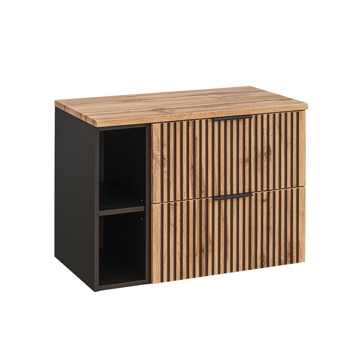 WASCHTISCHUNTERSCHRANK 80.6cm Gaia Holz in Eichenoptik und Schwarz - Schwarz, Holzwerkstoff (80.6/59/46cm) - Petits-meubles