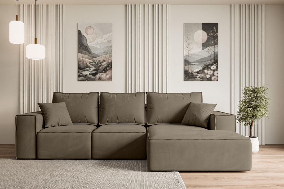 ECKSOFA mit Schlaffunktion und Bettkasten SERRA-L-S - 266x161x87 cm Braun Velours - Schwarz/Braun, Holzwerkstoff/Kunststoff (266/161cm) - ALTDECOR