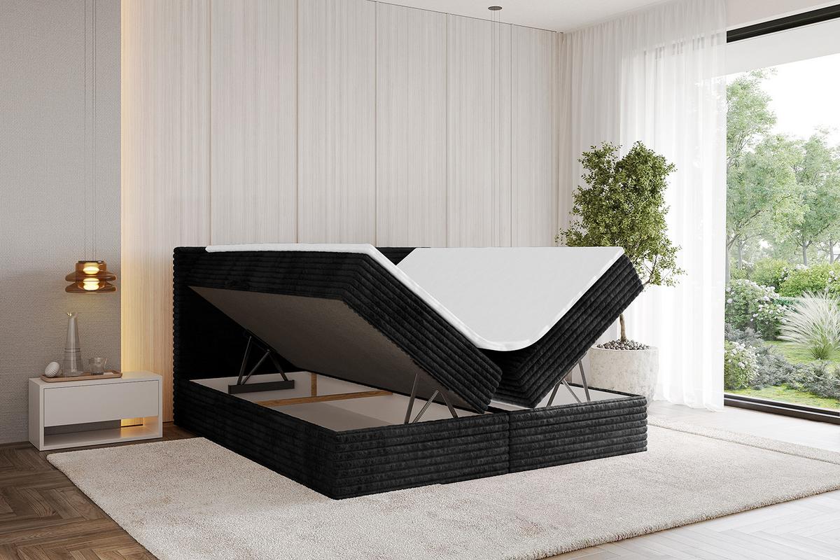 BOXBETT mit Matratze H4 und Lattenrost - TOLO-v1 - 180x200 Cord - Schwarz - Schwarz, Holzwerkstoff (180/200cm)