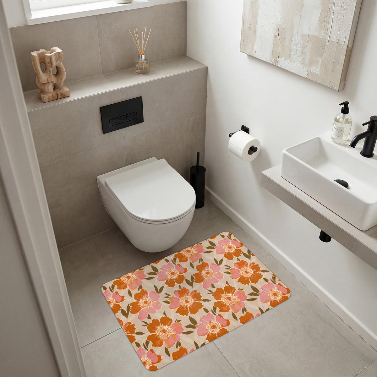 BADEMATTE Blumen - Motiv - Retro 90x60 cm - Multicolor, Textil (90/60cm) - OnlyWow