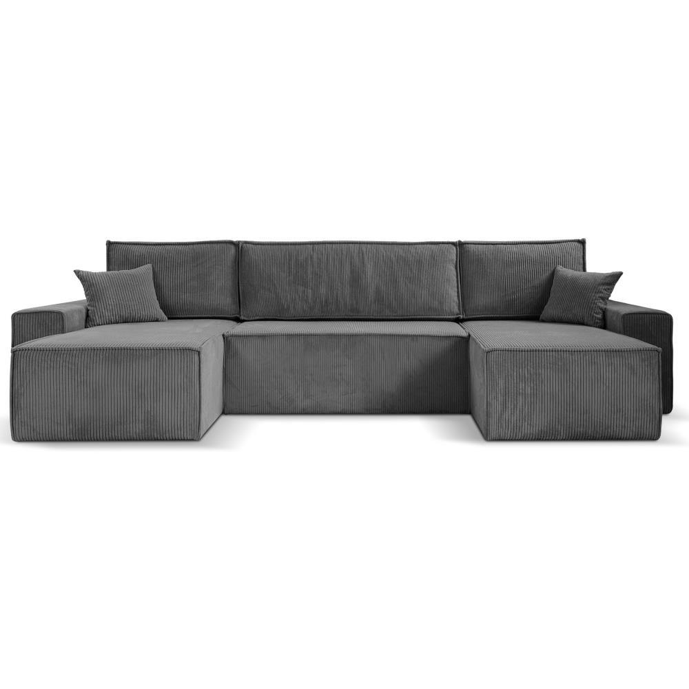 WOHNLANDSCHAFT Hektor U mit Schlaffunktion, 377 cm, grau - Schwarz/Grau, Kunststoff/Textil (377/94/152cm) - Beautysofa