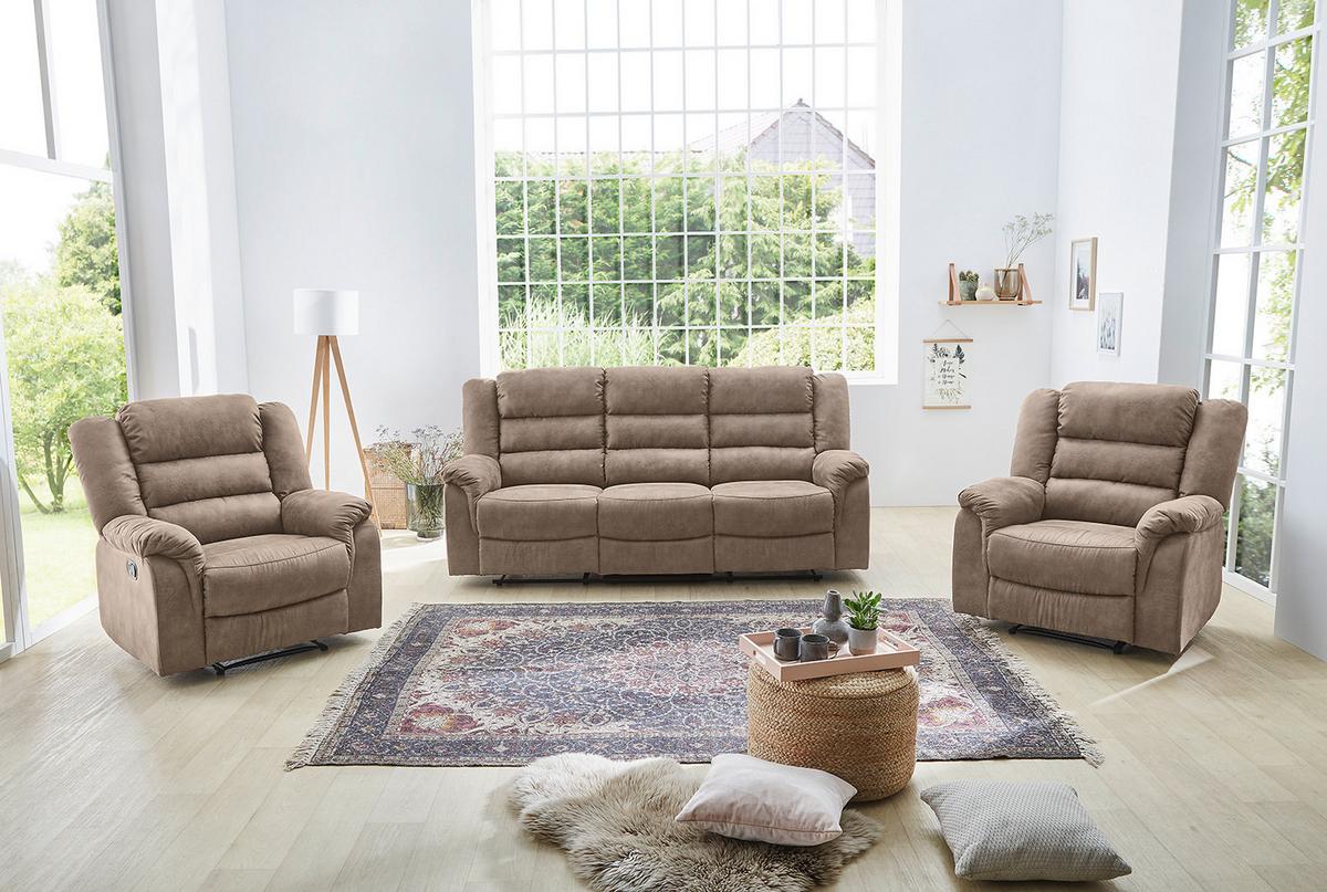 RELAX-FERNSEHSESSEL Federkern, Liegefunktion verstellbar durch halbautomatische Relaxfunktion B95/T93/H103 cm, Mikrofaser Vintage Graubraun / 15132 - Graubraun/Schwarz, Textil (95/103/93cm) - luma-home