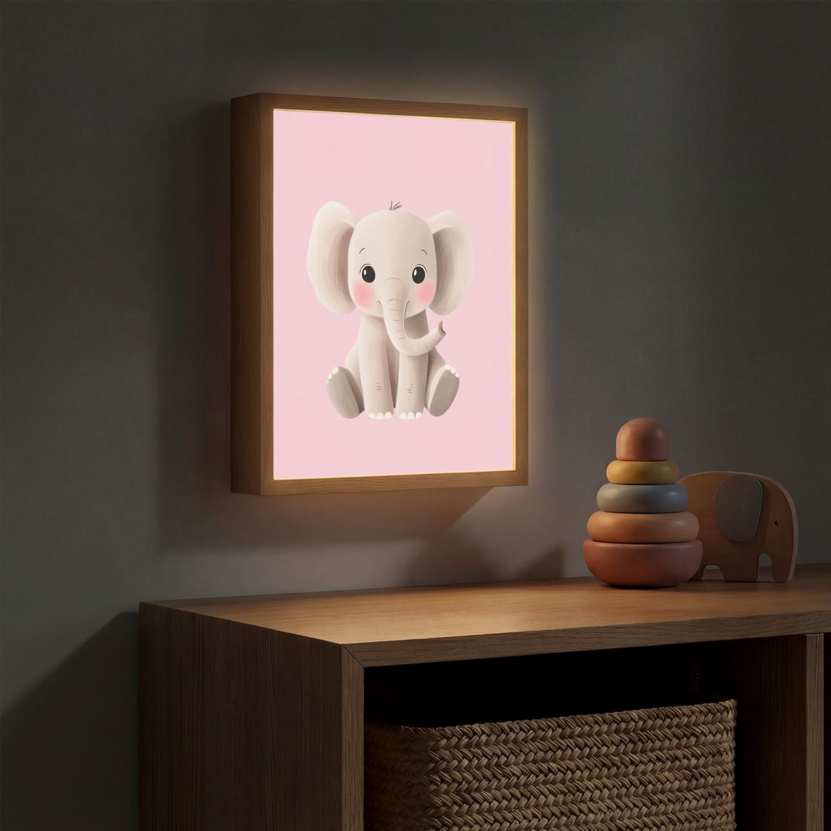 NACHTTISCHLAMPE MIT AKKU Elefant - Baby - Rosa - Cartoon 30x40 cm - Rosa, Holzwerkstoff (8/30/40cm) - OnlyWow