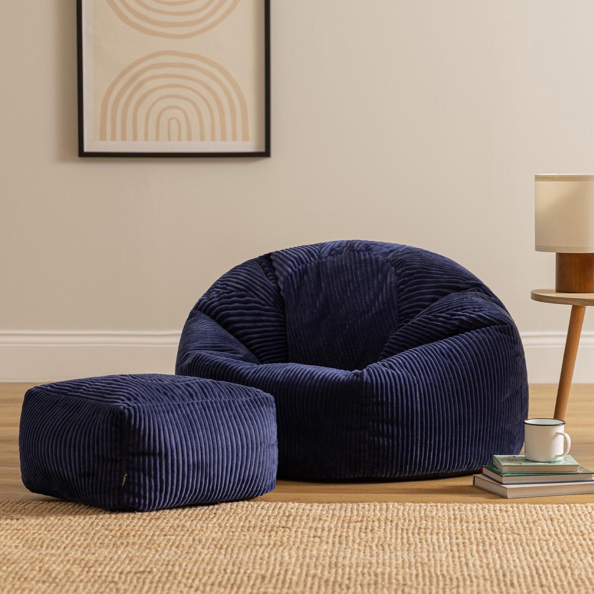 SITZSACK Klassisch + Hocker, Cord - Dunkelblau, Kunststoff/Textil (85/50/85cm) - icon