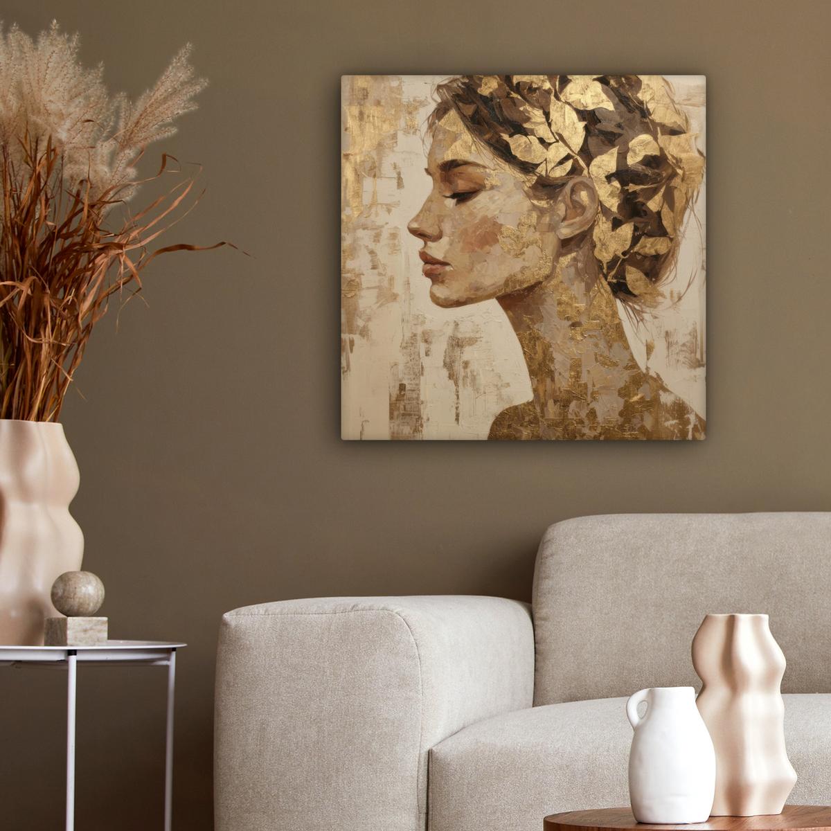 LEINWANDBILD Frau - Gold - Abstrakt - Textur Wandbild Wohnzimmer 50x50 cm - Goldfarben, Textil (50/50cm) - MuchoWow