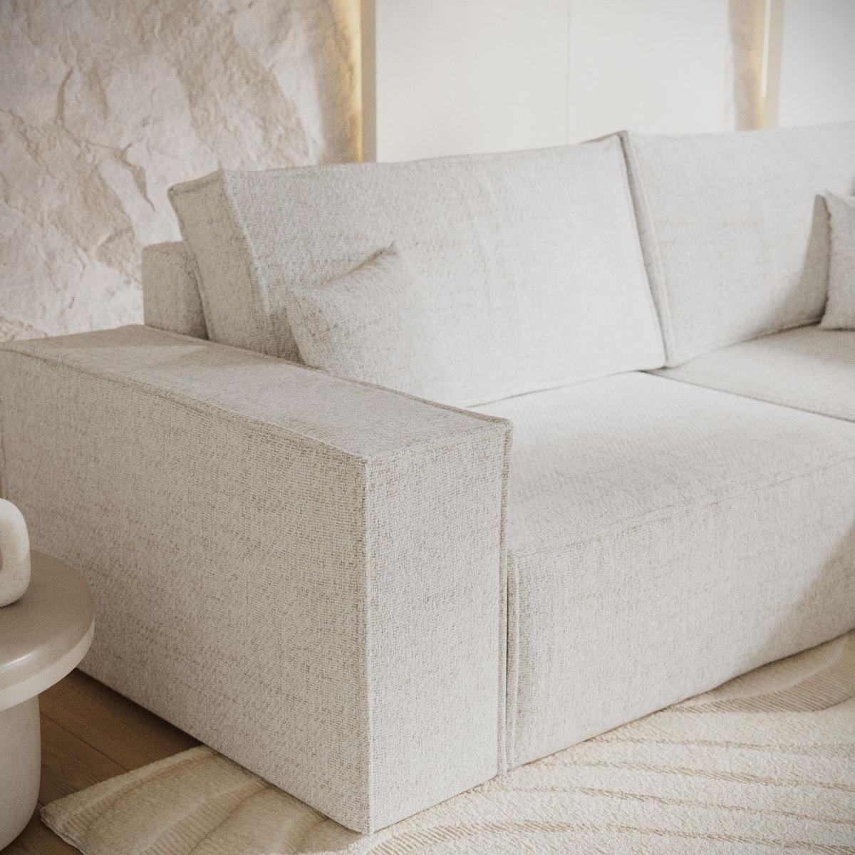 ECKSOFA AVION mit Schlaffunktion Creme im Neve Stoff - Creme/Schwarz, Holz/Holzwerkstoff (253/148cm) - AltaBeds