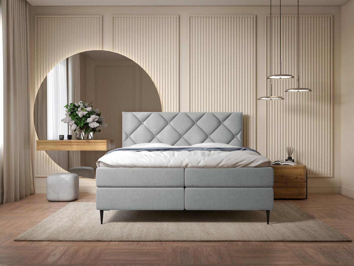 BOXBETT Letra - H3 - Chromfarben/Hellgrau, Holz/Textil (140/200cm) - MIRJAN24