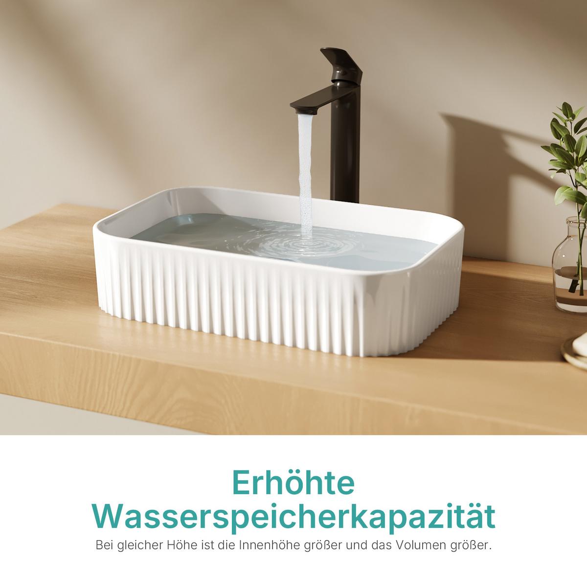 WASCHBECKEN mit Vertikale Rillen Abgerundete Ecken 45 / 32 / 11 cm - Weiß, Keramik (45/11/32cm) - EMKE