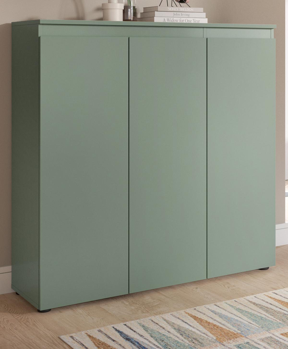 KOMMODE grün 105 x 11 cm, Anrichte mit 10 Fächern - Schwarz/Grün, Holzwerkstoff/Kunststoff (105/111/37cm) - Inn.Furn