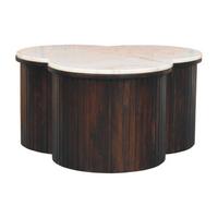 COUCHTISCH mit Samt-Mokka-Finish, Marmor, weiß und dunkelbraun - Dunkelbraun, Holz (82/82/42cm) - Artisan Furniture