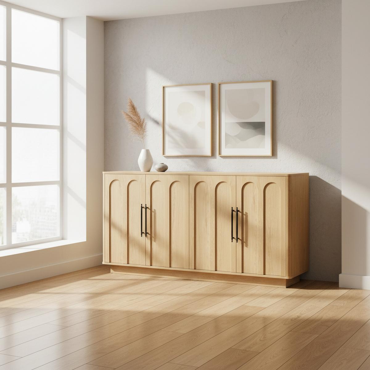 SIDEBOARD in Eichenoptik mit Bogenmotiv und Griffen, Beige - Naturfarben, Holzwerkstoff (40/80/160cm) - Urban Meuble