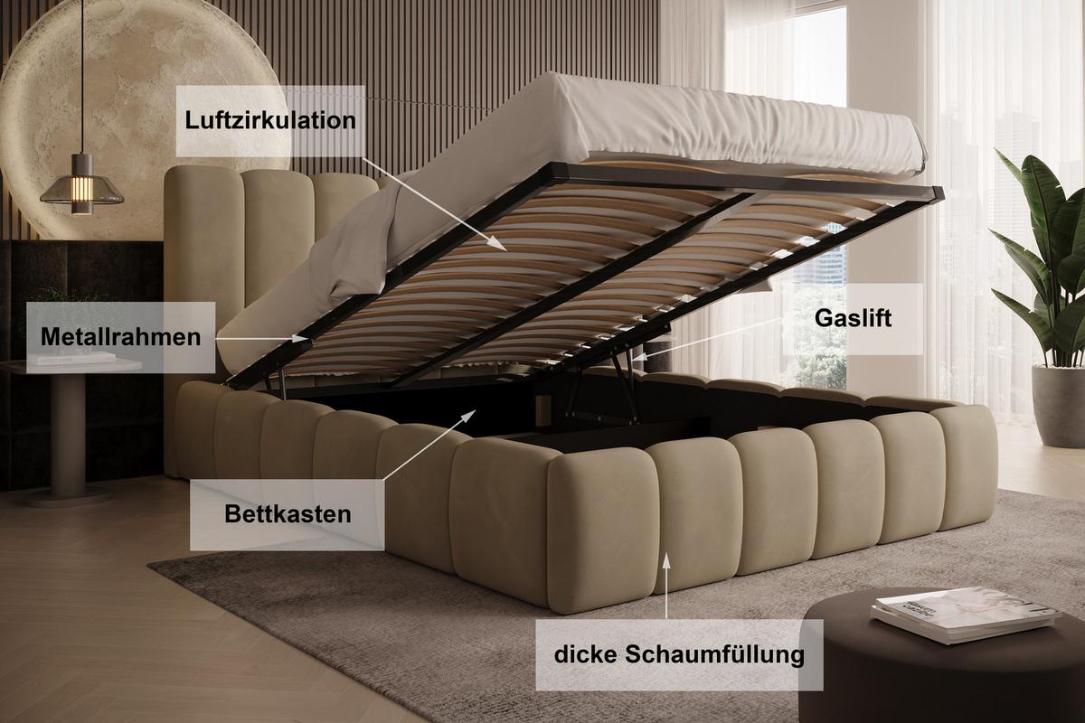 POLSTERBETT Vilo 180x200 mit Bettkasten und Stabilem Metallgestell - Braun, Textil (180/200cm) - Storez24