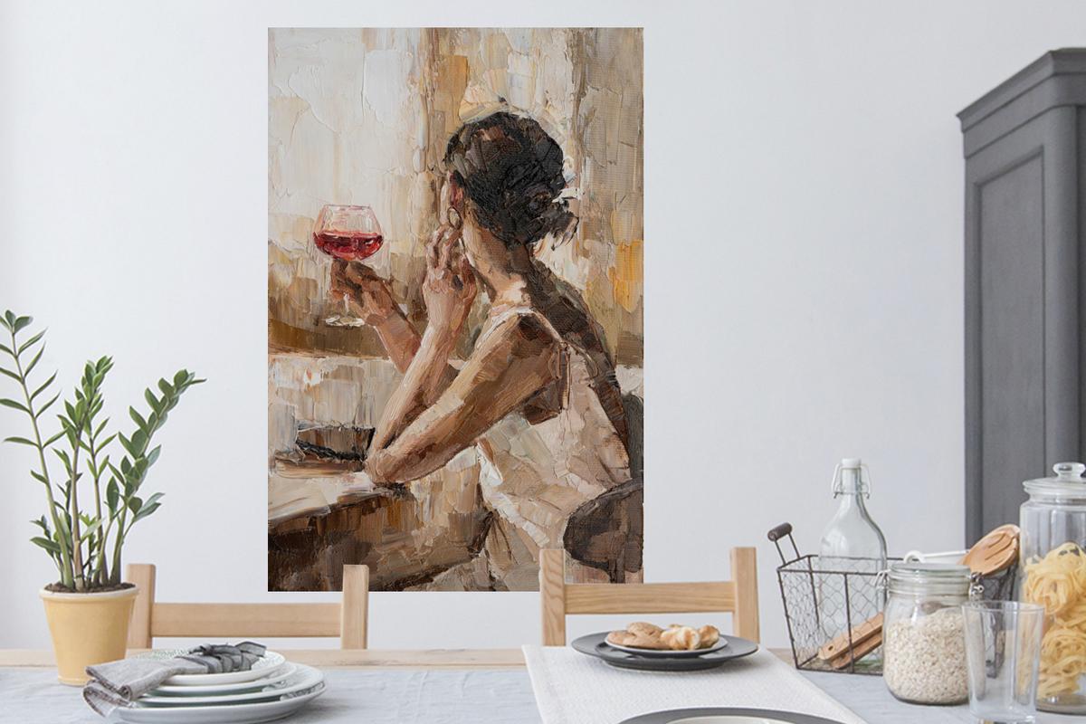 WANDTATTOO Ölgemälde - Frau - Wein Wandaufkleber 80x120 cm - Hellbraun, Kunststoff (80/120/0.1cm) - MuchoWow