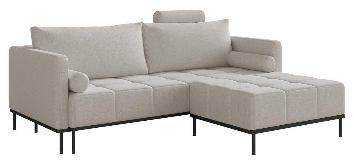 SCHLAFSOFA Skilia mit Schlaffunktion, 3-Sitzer 224 cm - Ecru/Schwarz, Textil/Metall (224/85/102cm) - Selsey
