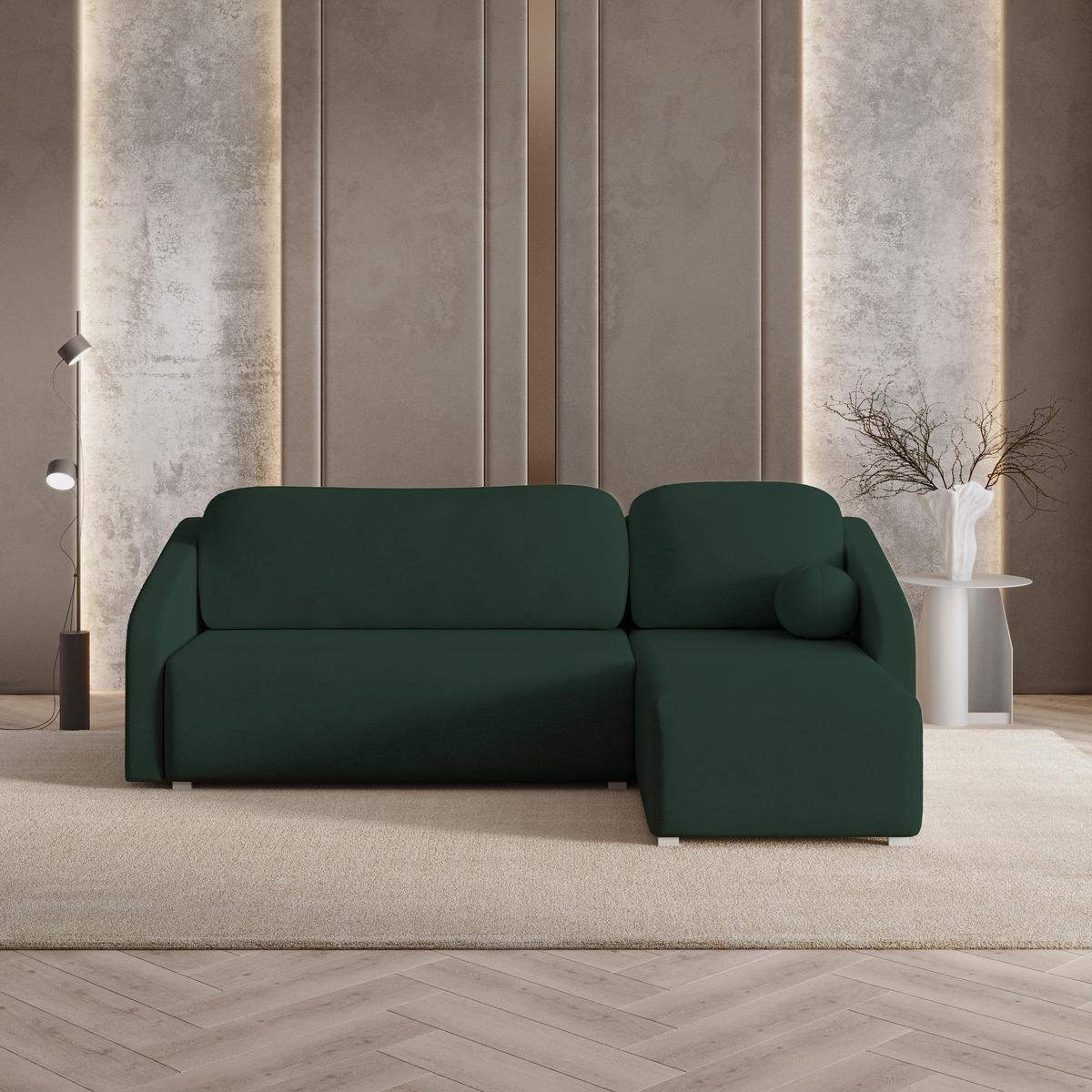 ECKSOFA MARELLO Grün Geflochtener Stoff mit Schlaffunktion - Grün, Holz (220/143cm) - MASSENO