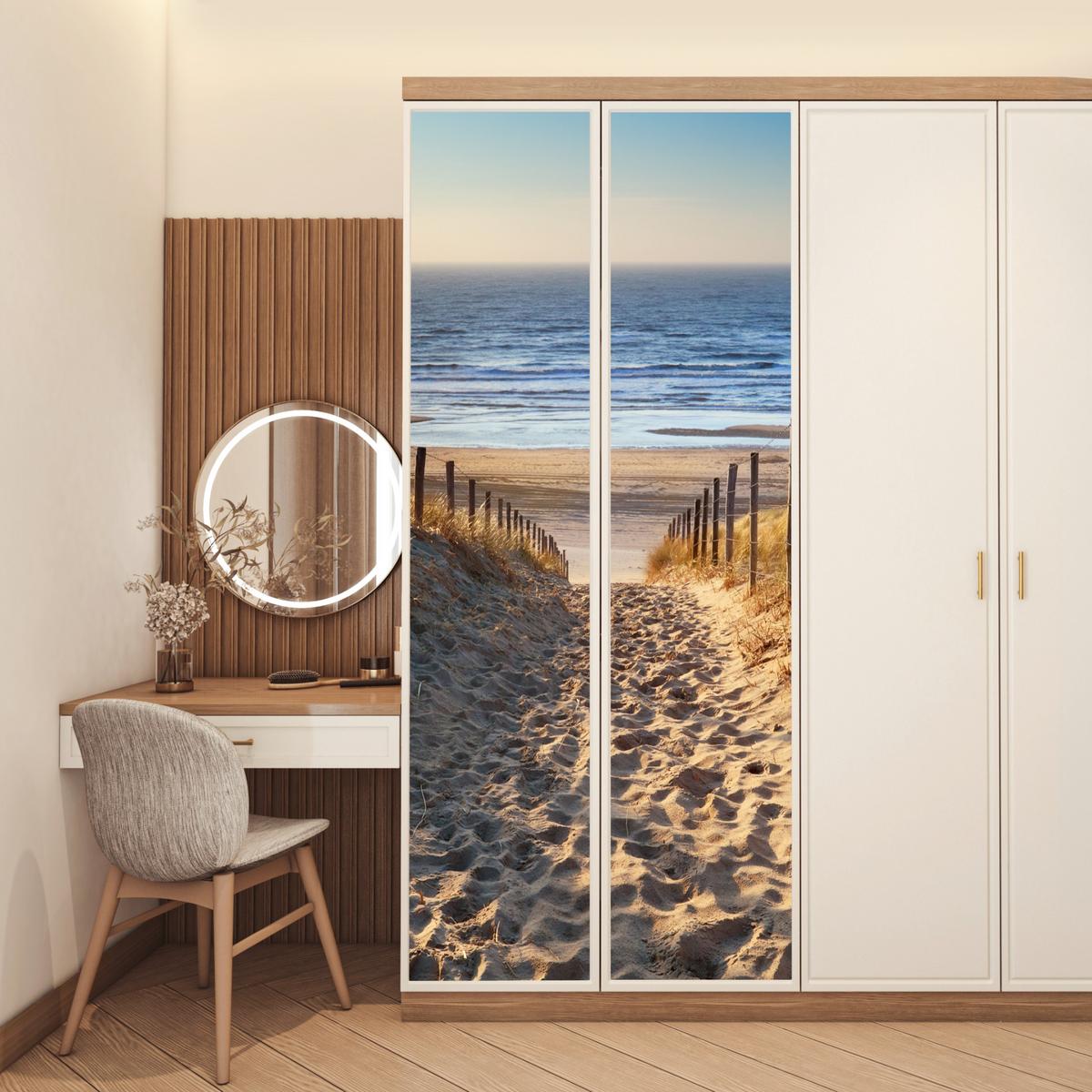 TÜRAUFKLEBER Strand - Meer - Niederlande - Dünen - Sonne 90x235 cm - Türtapete - Blau, Kunststoff (90/0.1cm) - MuchoWow