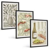 BILDER SET 3er Set - 40x60 cm Schwarzer Rahmen - Rustikale Cocktails mit Olivenblüten - Schwarz, Kunststoff (40/60cm) - TULUP